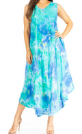 Sakkas Starlight Third Women's Tie Dye Beach Kaftan  Caftan Tank Dress/Cover Up  #color_38-TurquoiseBlue