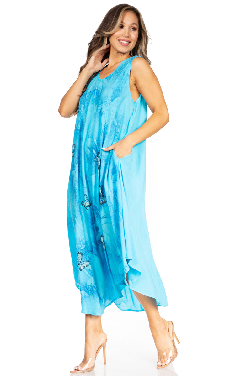 Sakkas Starlight Fourth Women's Tie Dye Caftan Tank Dress/Cover Up  Beach Kaftan
