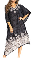 Sakkas Clementine Women's Tie Dye Caftan Dress/Cover Up Beach Kaftan Boho Summer#color_35-BlackWhite
