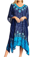 Sakkas Clementine Women's Tie Dye Caftan Dress/Cover Up Beach Kaftan Boho Summer#color_35-NavyTurquoise