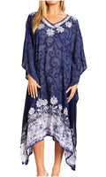 Sakkas Clementine Women's Tie Dye Caftan Dress/Cover Up Beach Kaftan Boho Summer#color_35-NavyWhite