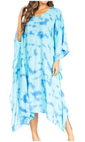 Sakkas Clementine Women's Tie Dye Caftan Dress/Cover Up Beach Kaftan Boho Summer#color_36-Turquoise