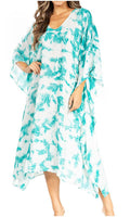 Sakkas Clementine Women's Tie Dye Caftan Dress/Cover Up Beach Kaftan Boho Summer#color_36-Green