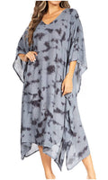 Sakkas Clementine Women's Tie Dye Caftan Dress/Cover Up Beach Kaftan Boho Summer#color_36-Grey