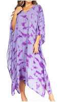 Sakkas Clementine Women's Tie Dye Caftan Dress/Cover Up Beach Kaftan Boho Summer#color_36-Purple