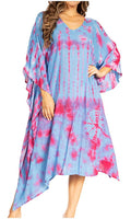 Sakkas Clementine Women's Tie Dye Caftan Dress/Cover Up Beach Kaftan Boho Summer#color_37-BluePurple