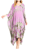 Sakkas Clementine Women's Tie Dye Caftan Dress/Cover Up Beach Kaftan Boho Summer#color_37-Lavender