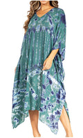 Sakkas Clementine Women's Tie Dye Caftan Dress/Cover Up Beach Kaftan Boho Summer#color_37-Olive