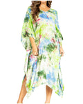 Sakkas Clementine Second Women's Tie Dye Caftan Dress/Cover Up Beach Kaftan Boho#color_38-GreenPurple