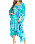 Sakkas Clementine Second Women's Tie Dye Caftan Dress/Cover Up Beach Kaftan Boho#color_38-TurquoiseBlue