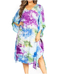Sakkas Clementine Second Women's Tie Dye Caftan Dress/Cover Up Beach Kaftan Boho#color_38-TurquoisePurple
