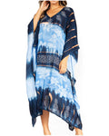 Sakkas Clementine Second Women's Tie Dye Caftan Dress/Cover Up Beach Kaftan Boho#color_39-NavyBlue