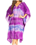 Sakkas Clementine Second Women's Tie Dye Caftan Dress/Cover Up Beach Kaftan Boho#color_39-Purple