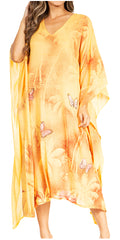 Sakkas Clementine Third Women's Tie Dye Caftan Dress/Cover Up Beach Kaftan Summer#color_42-Mustard