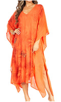 Sakkas Clementine Third Women's Tie Dye Caftan Dress/Cover Up Beach Kaftan Summer#color_42-Orange