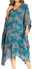 Sakkas Clementine Third Women's Tie Dye Caftan Dress/Cover Up Beach Kaftan Summer#color_43-Turquoise
