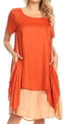 Sakkas Arina Midi Double Layered Short Sleeve Dress Solid with Pockets