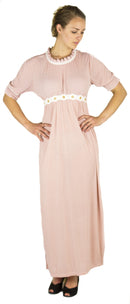 Sakkas Isabis Womens Casual Long Lace Modest Dress with Short Sleeves Stretchy