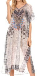 MKY Astryd Women's Flowy Maxi Long Caftan Dress Cover Up with Rhinestone#color_TileWhite