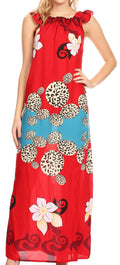 Sakkas Abby Womens Casual Long Tropical Off Shoulder Dress Elastic & Floral Print#color_Red