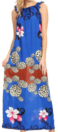 Sakkas Abby Womens Casual Long Tropical Off Shoulder Dress Elastic & Floral Print#color_RoyalBlue