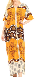 Sakkas Sabra Womens Long Casual Cover-up Tunic Kaftan V neck Dress#color_Mustard