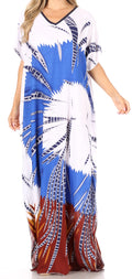 Sakkas Aggy Womens Dashiki African Print Caftan Dress Maxi Boho Hippie Colorful#color_Style10-C2Blue