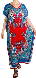 Sakkas Aggy Womens Dashiki African Print Caftan Dress Maxi Boho Hippie Colorful#color_Blue/Red