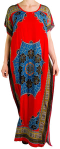 Sakkas Aggy Womens Dashiki African Print Caftan Dress Maxi Boho Hippie Colorful#color_Red/Multi