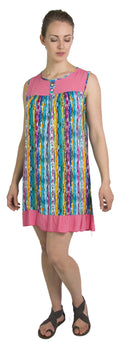 Sakkas Aidan Women Summer Short Shift Dress Colorful Loose Boho Casual Sleeveless#color_Pink-Turquoise