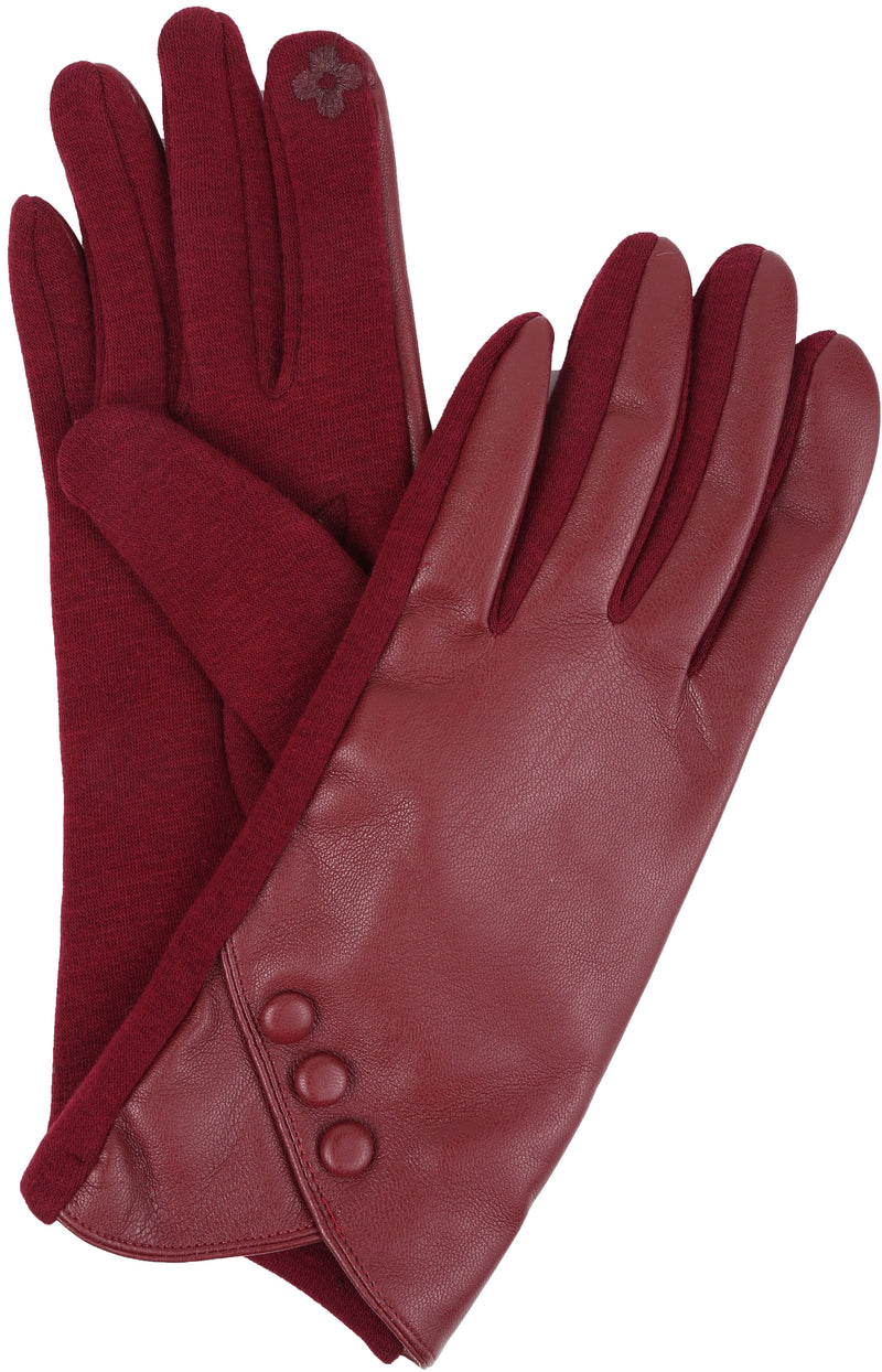 Sakkas Pamb Faux Leather Heather Knit Button Front Warm Winter Touch Screen Gloves
