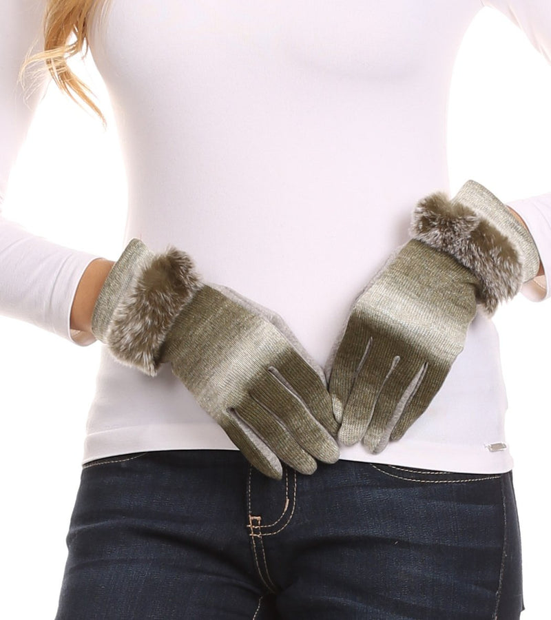 Sakkas Sophie Ombre Knitted Faux Fur Wrist Band Touch Screen Capable Gloves