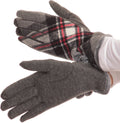 Sakkas Valy Classic Winter Checker Patterned Faux Fur Pom Pom Touch Screen Gloves#color_DarkGrey