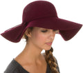 Sakkas Womens 100% Wool Wide Brim Foldable Floppy Hat#color_Burgundy