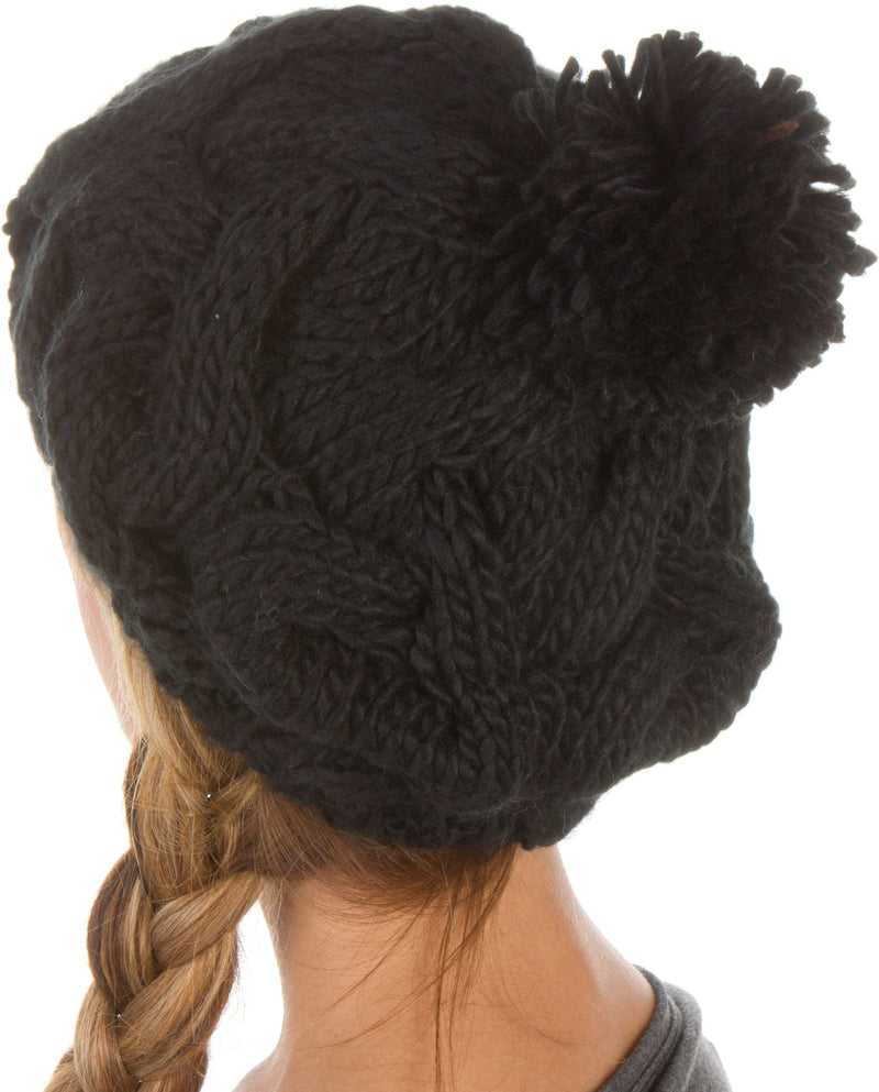 Sakkas Cable Knit Pom Pom Thick Slouch Hat