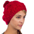 Sakkas Cable Knit Pom Pom Thick Slouch Hat#color_Burgundy