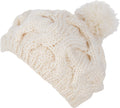 Sakkas Cable Knit Pom Pom Thick Slouch Hat#color_Cream