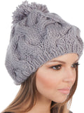 Sakkas Cable Knit Pom Pom Thick Slouch Hat#color_Grey