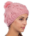 Sakkas Cable Knit Pom Pom Thick Slouch Hat#color_Salmon