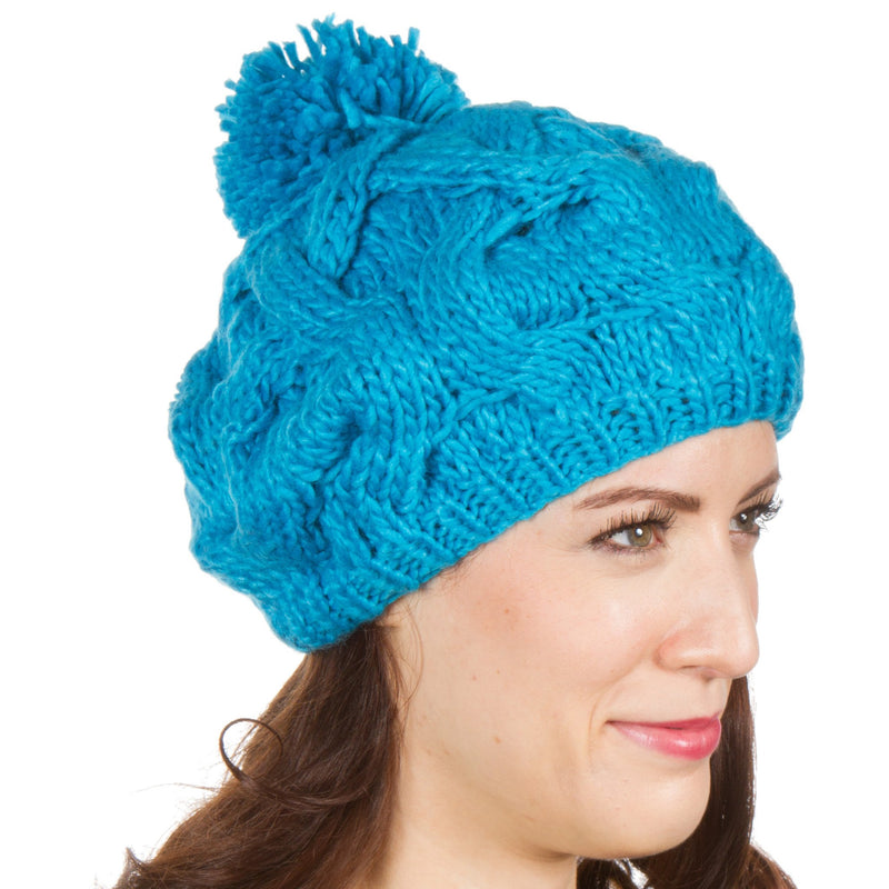 Sakkas Cable Knit Pom Pom Thick Slouch Hat