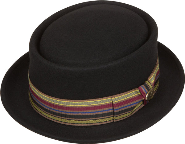 Sakkas Buster Patterned Band Wool Porkpie Hat#color_Black