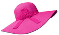 Sakkas Womens UPF 50+ 100% Paper Straw Ribbon Flower Accent Wide Brim Floppy Hat#color_HotPink
