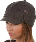 Sakkas Sasha Wool Newsboy Cabbie Hat with Button Flower#color_Charcoal
