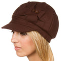 Sakkas Sasha Wool Newsboy Cabbie Hat with Button Flower#color_Chocolate