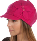Sakkas Sasha Wool Newsboy Cabbie Hat with Button Flower#color_Fuchsia