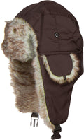 Sakkas Unisex Weatherproof Nylon Faux Fur Lined Winter Earflap Bomber Trooper Aviator Hat#color_Brown