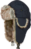 Sakkas Unisex Weatherproof Nylon Faux Fur Lined Winter Earflap Bomber Trooper Aviator Hat#color_Navy