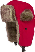Sakkas Unisex Weatherproof Nylon Faux Fur Lined Winter Earflap Bomber Trooper Aviator Hat#color_Red
