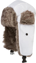 Sakkas Unisex Weatherproof Nylon Faux Fur Lined Winter Earflap Bomber Trooper Aviator Hat#color_White