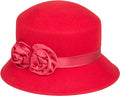 Sakkas Alice Satin Rose Vintage Style Wool Cloche Hat#color_Red